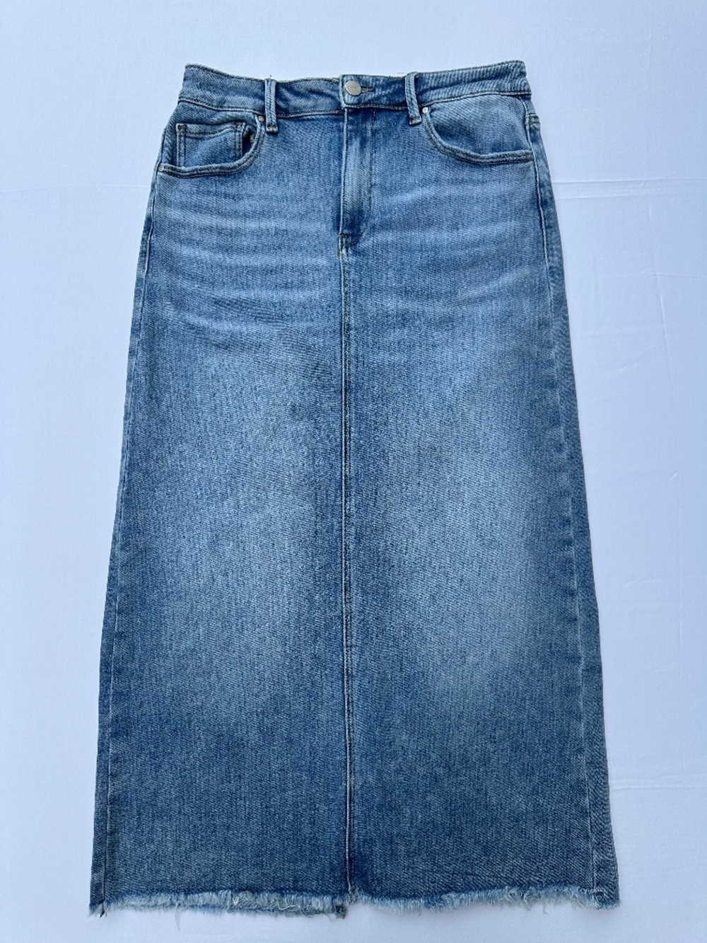 Risen Jeans Stretch Denim Maxi Pencil Skirt with back slit Size M
